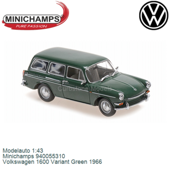 Modelauto 1:43 | Minichamps 940055310 | Volkswagen 1600 Variant Green 1966