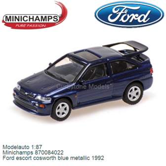 Modelauto 1:87 | Minichamps 870084022 | Ford escort cosworth blue metallic 1992