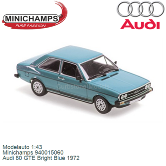 Modelauto 1:43 | Minichamps 940015060 | Audi 80 GTE Bright Blue 1972