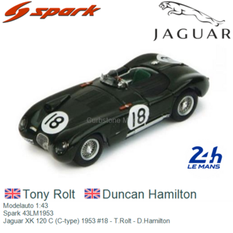Modelauto 1:43 | Spark 43LM1953 | Jaguar XK 120 C (C-type) 1953 #18 - T.Rolt - D.Hamilton
