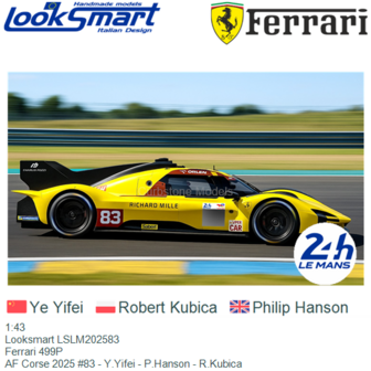 1:43 | Looksmart LSLM202583 | Ferrari 499P | AF Corse 2025 #83 - Y.Yifei - P.Hanson - R.Kubica