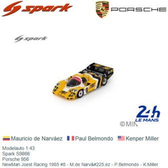 Modelauto 1:43 | Spark S9866 | Porsche 956 | NewMan Joest Racing 1985 #8 - M.de Narv&amp;#225;ez - P.Belmondo - K.Miller