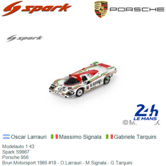 Modelauto 1:43 | Spark S9867 | Porsche 956 | Brun Motorsport 1985 #18 - O.Larrauri - M.Signala - G.Tarquini