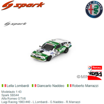 Modelauto 1:43 | Spark SB544 | Alfa Romeo GTV6 | Luigi Racing 1983 #40 - L.Lombardi - G.Naddeo - R.Marrazzi 