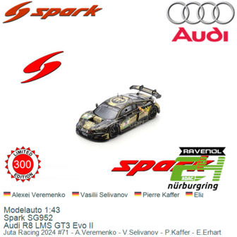Modelauto 1:43 | Spark SG952 | Audi R8 LMS GT3 Evo II | Juta Racing 2024 #71 - A.Veremenko - V.Selivanov - P.Kaffer - E.Erhart