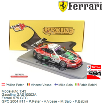 Modelauto 1:43 | Gasoline GAS10002A | Ferrari 575 GTC | GPC 2004 #11 - P.Peter - V.Vosse - M.Salo - F.Babini