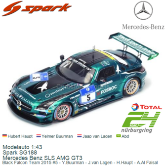 Modelauto 1:43 | Spark SG188 | Mercedes Benz SLS AMG GT3 | Black Falcon Team 2015 #5 - Y.Buurman - J.van Lagen - H.Haupt - A.Al