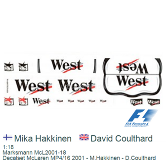 1:18 | Marksmann McL2001-18 | Decalset McLaren MP4/16 2001 - M.Hakkinen - D.Coulthard