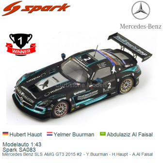 Modelauto 1:43 | Spark SA083 | Mercedes Benz SLS AMG GT3 2015 #2 - Y.Buurman - H.Haupt - A.Al Faisal