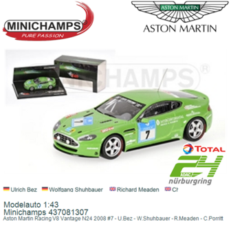 Modelauto 1:43 | Minichamps 437081307 | Aston Martin Racing V8 Vantage N24 2008 #7 - U.Bez - W.Shuhbauer - R.Meaden - C.Porritt