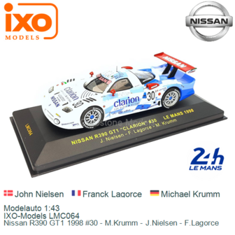 Modelauto 1:43 | IXO-Models LMC064 | Nissan R390 GT1 1998 #30 - M.Krumm - J.Nielsen - F.Lagorce