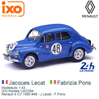 Modelauto 1:43 | IXO-Models LMC084 | Renault 4 CV 1950 #48 - J.Lecat - F.Pons