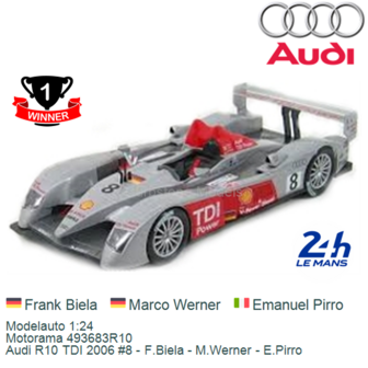 Modelauto 1:24 | Motorama 493683R10 | Audi R10 TDI 2006 #8 - F.Biela - M.Werner - E.Pirro