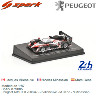 Modelauto 1:87 | Spark 87S085 | Peugeot Total 908 2008 #7 - J.Villeneuve - M.Gene - N.Minassian