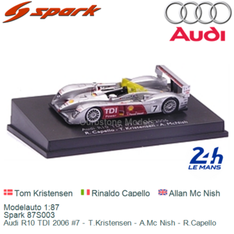 Modelauto 1:87 | Spark 87S003 | Audi R10 TDI 2006 #7 - T.Kristensen - A.Mc Nish - R.Capello