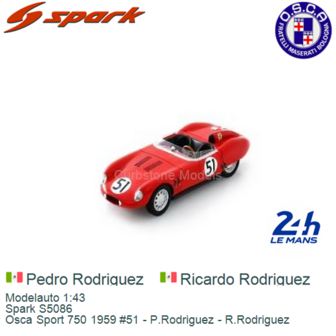 Modelauto 1:43 | Spark S5086 | Osca Sport 750 1959 #51 - P.Rodriguez - R.Rodriguez