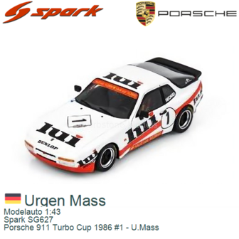 Modelauto 1:43 | Spark SG627 | Porsche 911 Turbo Cup 1986 #1 - U.Mass