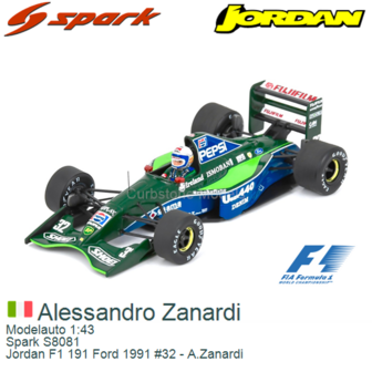 Modelauto 1:43 | Spark S8081 | Jordan F1 191 Ford 1991 #32 - A.Zanardi