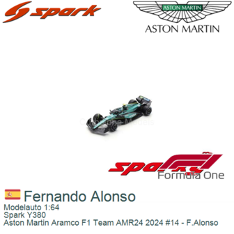 Modelauto 1:64 | Spark Y380 | Aston Martin Aramco F1 Team AMR24 2024 #14 - F.Alonso
