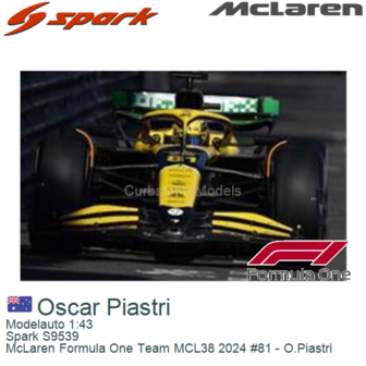 Modelauto 1:43 | Spark S9539 | McLaren Formula One Team MCL38 2024 #81 - O.Piastri