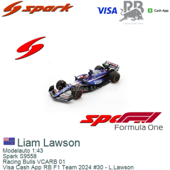 Modelauto 1:43 | Spark S9558 | Racing Bulls VCARB 01 | Visa Cash App RB F1 Team 2024 #30 - L.Lawson