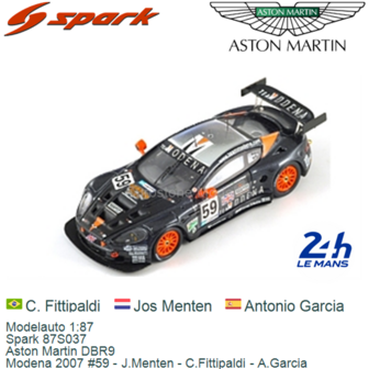 Modelauto 1:87 | Spark 87S037 | Aston Martin DBR9 | Modena 2007 #59 - J.Menten - C.Fittipaldi - A.Garcia