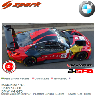 Modelauto 1:43 | Spark SB808 | BMW M4 GT3 | Century Motorsport 2024 #991 - P.Ebrahim-Carvalho - D.Leung  - T.Sowery - C.de Phil
