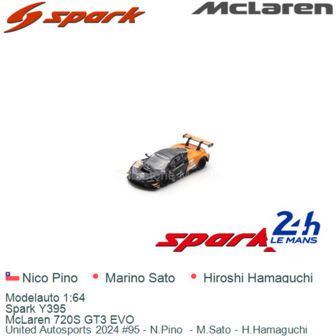 Modelauto 1:64 | Spark Y395 | McLaren 720S GT3 EVO | United Autosports 2024 #95 - N.Pino  - M.Sato - H.Hamaguchi