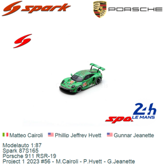 Modelauto 1:87 | Spark 87S165 | Porsche 911 RSR-19 | Project 1 2023 #56 - M.Cairoli - P.Hyett - G.Jeanette