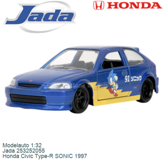 Modelauto 1:32 | Jada 253252055 | Honda Civic Type-R SONIC 1997