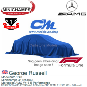 Modelauto 1:43 | Minichamps 417251063 | Mercedes AMG W16 E Performance | MERCEDES-AMG PETRONAS FORMULA ONE TEAM F1 2025 #63 - G