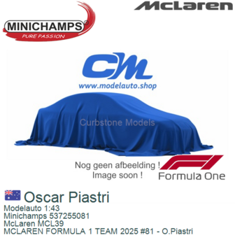 Modelauto 1:43 | Minichamps 537255081 | McLaren MCL39 | MCLAREN FORMULA 1 TEAM 2025 #81 - O.Piastri