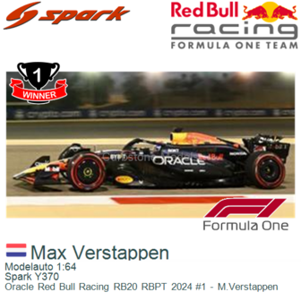 Modelauto 1:64 | Spark Y370 | Oracle Red Bull Racing RB20 RBPT 2024 #1 - M.Verstappen