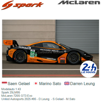 Modelauto 1:43 | Spark 25LM95 | McLaren 720S GT3 Evo | United Autosports 2025 #95 - D.Leung  - S.Gelael - M.Sato