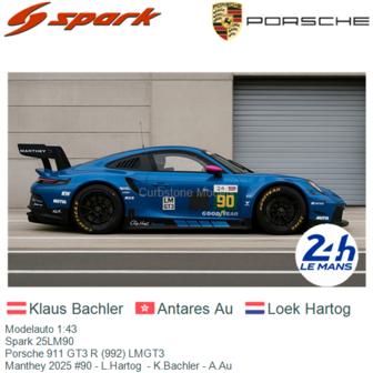 Modelauto 1:43 | Spark 25LM90 | Porsche 911 GT3 R (992) LMGT3 | Manthey 2025 #90 - L.Hartog  - K.Bachler - A.Au
