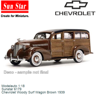 Modelauto 1:18 | Sunstar 6179 | Chevrolet Woody Surf Wagon Brown 1939