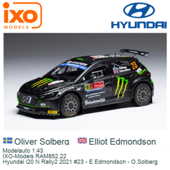 Modelauto 1:43 | IXO-Models RAM852.22 | Hyundai i20 N Rally2 2021 #23 - E.Edmondson - O.Solberg