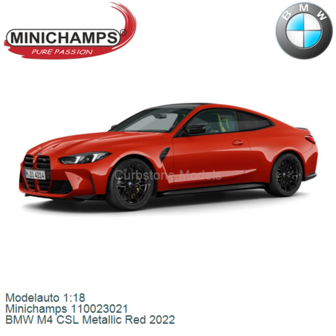 Modelauto 1:18 | Minichamps 110023021 | BMW M4 CSL Metallic Red 2022