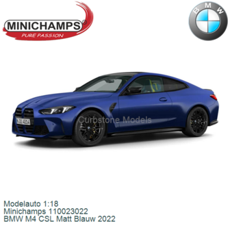 Modelauto 1:18 | Minichamps 110023022 | BMW M4 CSL Matt Blauw 2022