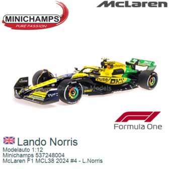 Modelauto 1:12 | Minichamps 537248004 | McLaren F1 MCL38 2024 #4 - L.Norris