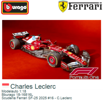 Modelauto 1:18 | Bburago 18-16816L | Scuderia Ferrari SF-25 2025 #16 - C.Leclerc