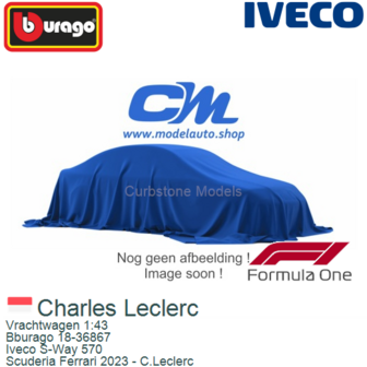 Vrachtwagen 1:43 | Bburago 18-36867 | Iveco S-Way 570 | Scuderia Ferrari 2023 - C.Leclerc