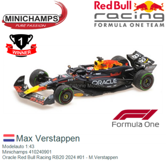 Modelauto 1:43 | Minichamps 410240901 | Oracle Red Bull Racing RB20 2024 #01 - M.Verstappen