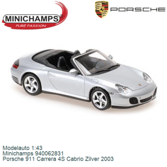 Modelauto 1:43 | Minichamps 940062831 | Porsche 911 Carrera 4S Cabrio Zilver 2003