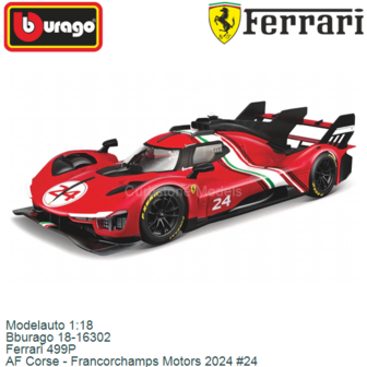 Modelauto 1:18 | Bburago 18-16302 | Ferrari 499P | AF Corse - Francorchamps Motors 2024 #24
