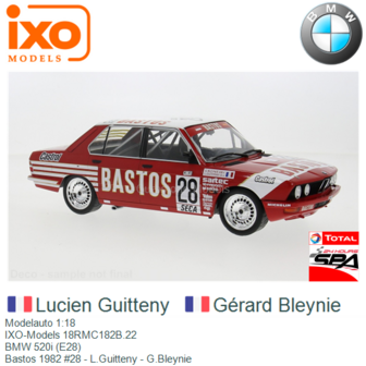 Modelauto 1:18 | IXO-Models 18RMC182B.22 | BMW 520i (E28) | Bastos 1982 #28 - L.Guitteny - G.Bleynie
