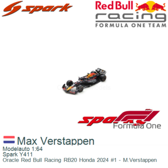 Modelauto 1:64 | Spark Y411 | Oracle Red Bull Racing RB20 Honda 2024 #1 - M.Verstappen
