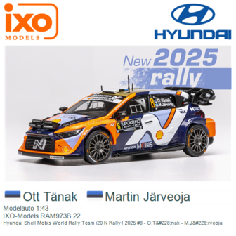 Modelauto 1:43 | IXO-Models RAM973B.22 | Hyundai Shell Mobis World Rally Team i20 N Rally1 2025 #8 - O.T&amp;#228;nak - M.J&amp;amp