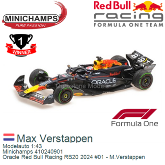 Modelauto 1:43 | Minichamps 410240901 | Oracle Red Bull Racing RB20 2024 #01 - M.Verstappen