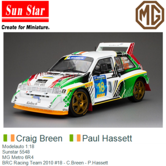Modelauto 1:18 | Sunstar 5548 | MG Metro 6R4 | BRC Racing Team 2010 #18 - C.Breen - P.Hassett 